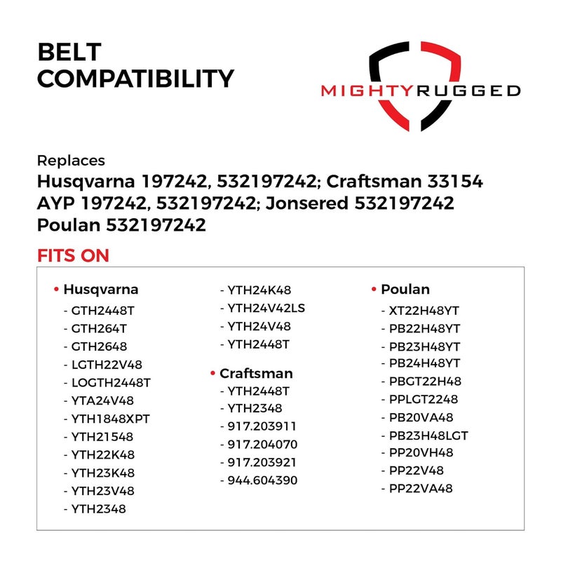 MightyRugged 532197242, 532 19 72-42, 197242 Replacement for Husqvarna 48 inch Deck Belt, Length 139.5", Heavy-Duty, Durable, Aramid Cord Replacement for Husqvarna 593773401 YTH24V48 Deck Belt, YTH2348 YTH24K48 - Image 3